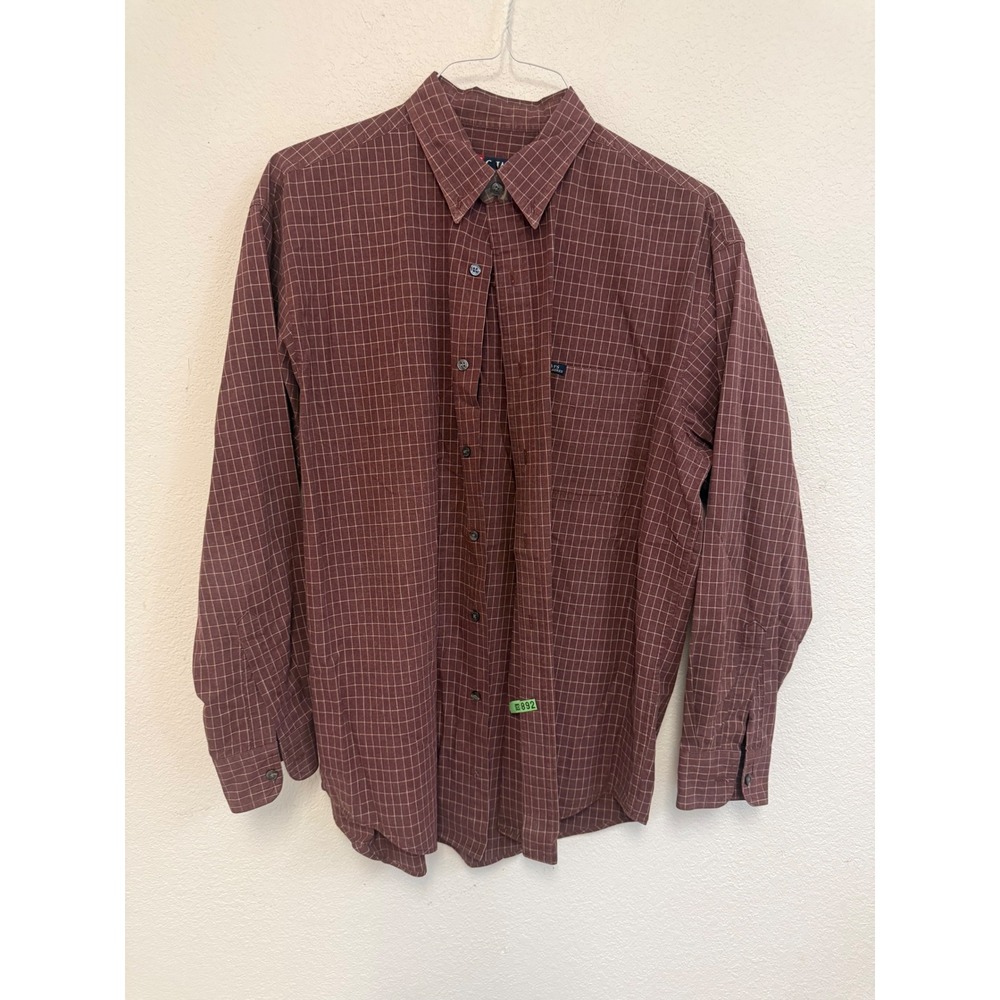 Chaps Ralph Lauren Mens Large Burgundy Windowpane Check Long Sleeve Button Shirt